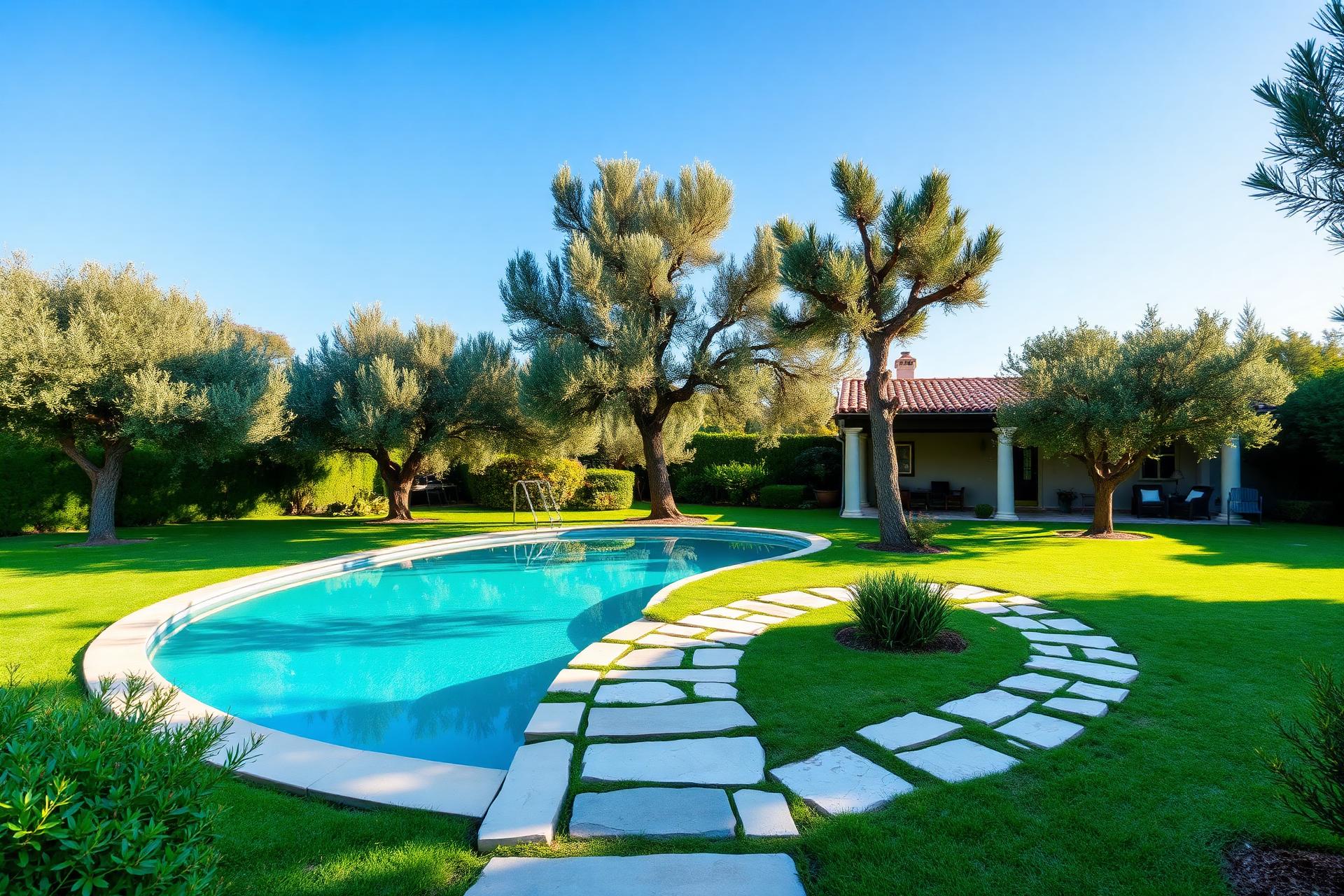 Mediterranean villa garden in Mallorca in daylight